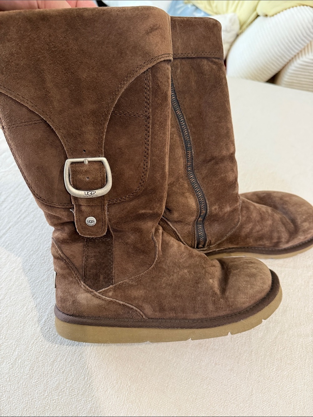 UGG Women's Chocolate Brown Suede Mid-Calf Buckle Boots